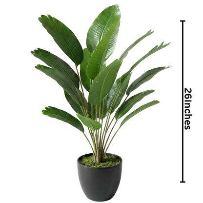 Dekorly Plastic Artificial Banana Plants Leaves Faux Turtle Leaf Fake Monstera Tropical Large Tree Outdoor Leaf Decorations | 18 Leaves | 26Inch (Black Pot | Only One)
