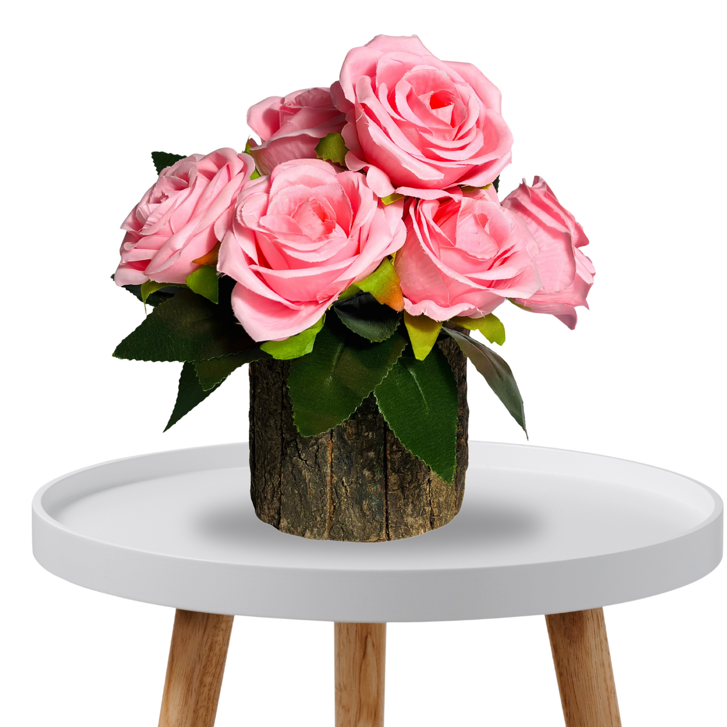 Wooden Potted Artificial Fabric Rose Flower Bunch