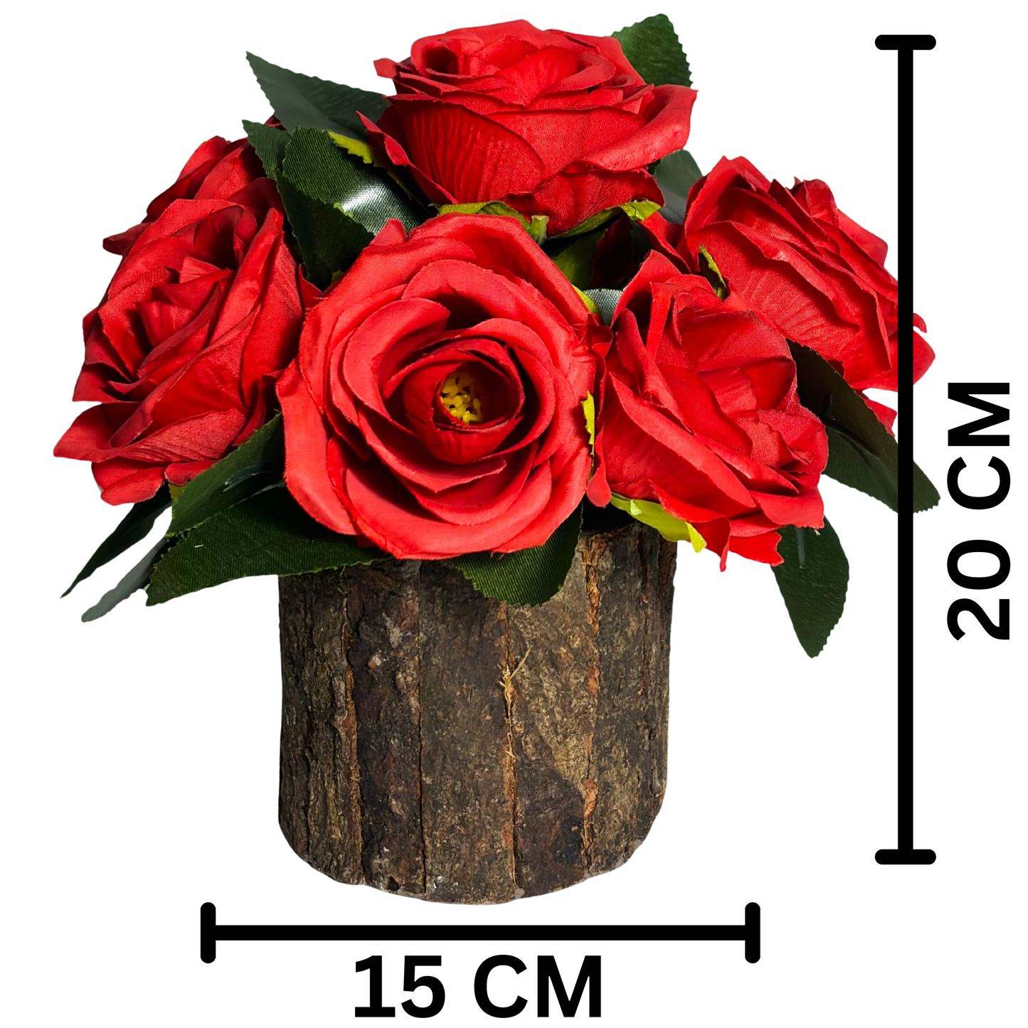 Wooden Potted Artificial Fabric Rose Flower Bunch