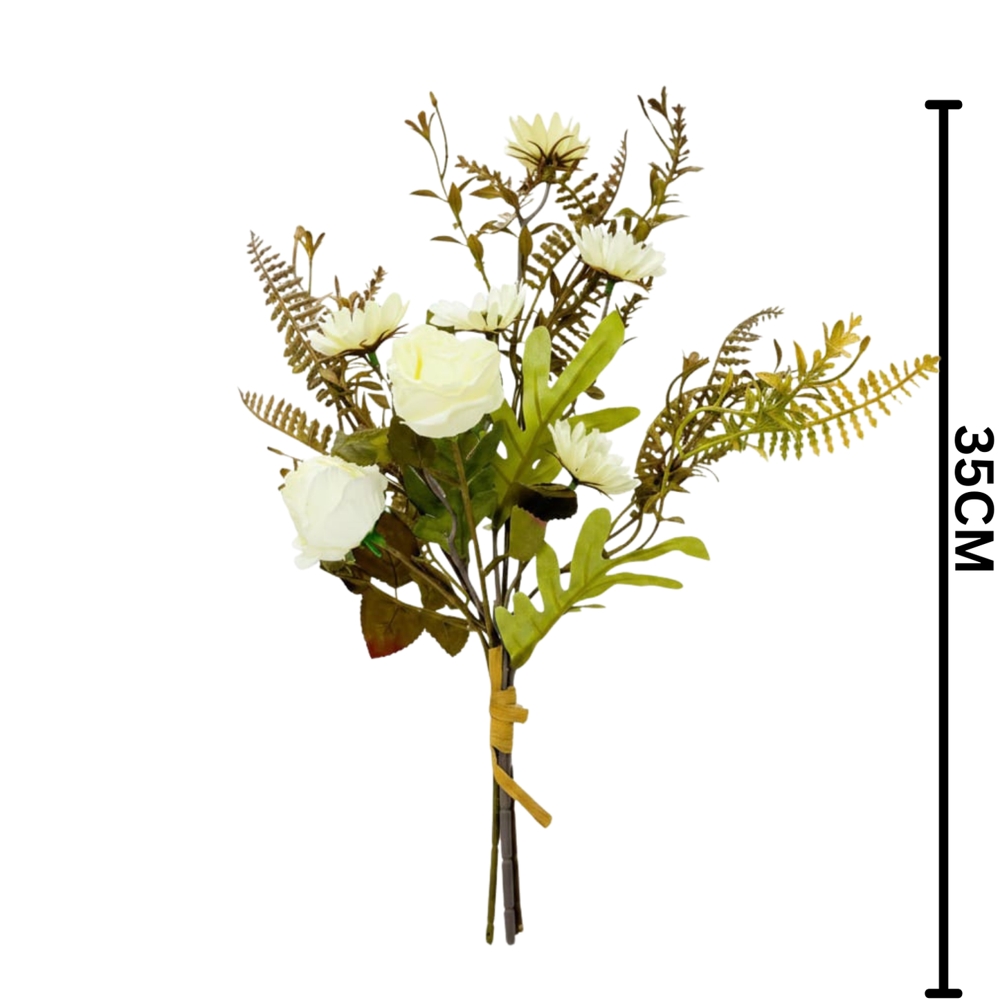 Dekorly White Artificial Rose Bouquet | Real-Looking Rose Flowers, Mini Daisy Flower & Wild Grass Table Décor for Home, Living Room, Office & Vase Decoration