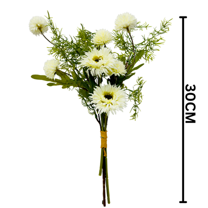 Dekorly White Artificial Rose Bouquet | Real-Looking Rose Flowers, Mini Daisy Flower & Wild Grass Table Décor for Home, Living Room, Office & Vase Decoration