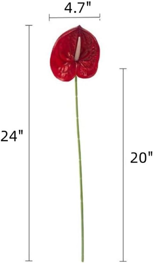 Dekorly Artificial Anthurium Flowers Real Touch Fake Flower for Table Centerpieces Arrangement and Bridal Wedding Festival Decor Flower Arrangement (Red, Height : 24Inch)