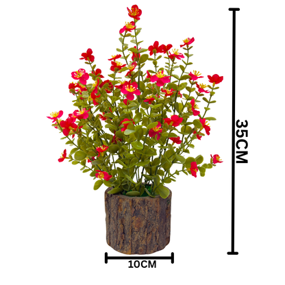 Dekorly Artificial Flower Fern Bush in Rustic Wood Pot|35 cm – Lifelike Blossom Faux Plant for Home & Office Décor