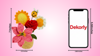 Dekorly Handmade Crochet Flower Bouquet with Pot – Mixed Yarn Flowers & Cute Bee, Home & Desk Decor Gift