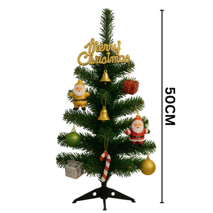 Dekorly 50cm Mini Artificial Christmas Tree with Ornaments, Tabletop Xmas Tree with Santa, Bells & Balls for Home Office Holiday Décor