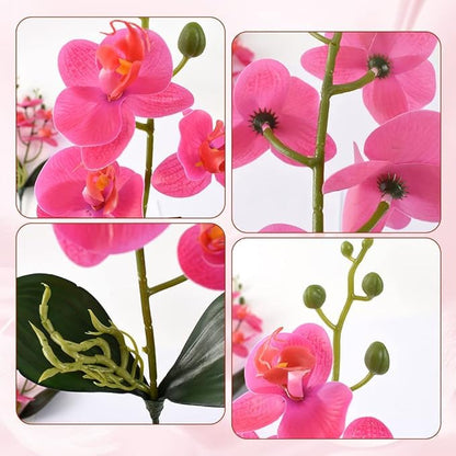 Dekorly Artificial Phalaenopsis Orchid Flowers, Pink Silk, 15 Inch, 4 Pieces, Indoor Decorative Bouquets for Home, Office, Wedding, Party (Rose)