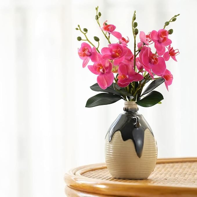 Dekorly Artificial Phalaenopsis Orchid Flowers, Pink Silk, 15 Inch, 4 Pieces, Indoor Decorative Bouquets for Home, Office, Wedding, Party (Rose)