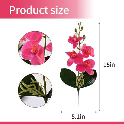 Dekorly Artificial Phalaenopsis Orchid Flowers, Pink Silk, 15 Inch, 4 Pieces, Indoor Decorative Bouquets for Home, Office, Wedding, Party (Rose)
