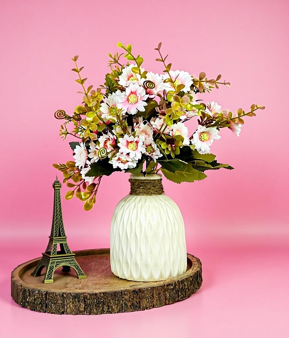 Dekorly Artifical Set of 2 Faux Daisy Flower Bunch Realistic Look – Ideal for DIY Bouquets, Table Décor, Crafts, Home Decor, Bedroom,Living Area and Office use Without vase