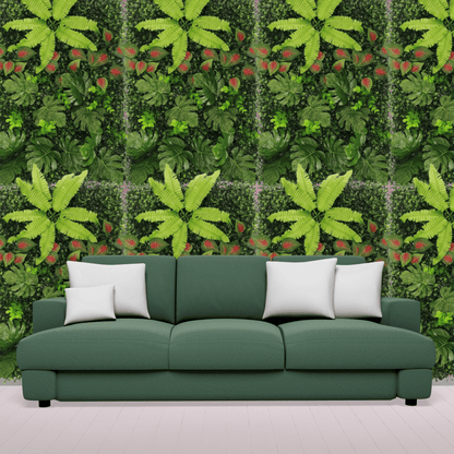 Dekorly Artificial Green Wall Panel with Mixed Tropical Leaves – Faux Greenery Wall Mat For Room | Living Room | Bedroom | Balcony Decor, 40x60Cm