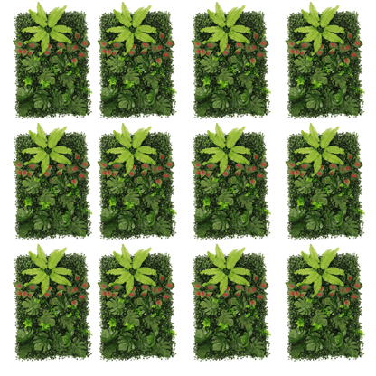 Dekorly Artificial Green Wall Panel with Mixed Tropical Leaves – Faux Greenery Wall Mat For Room | Living Room | Bedroom | Balcony Decor, 40x60Cm
