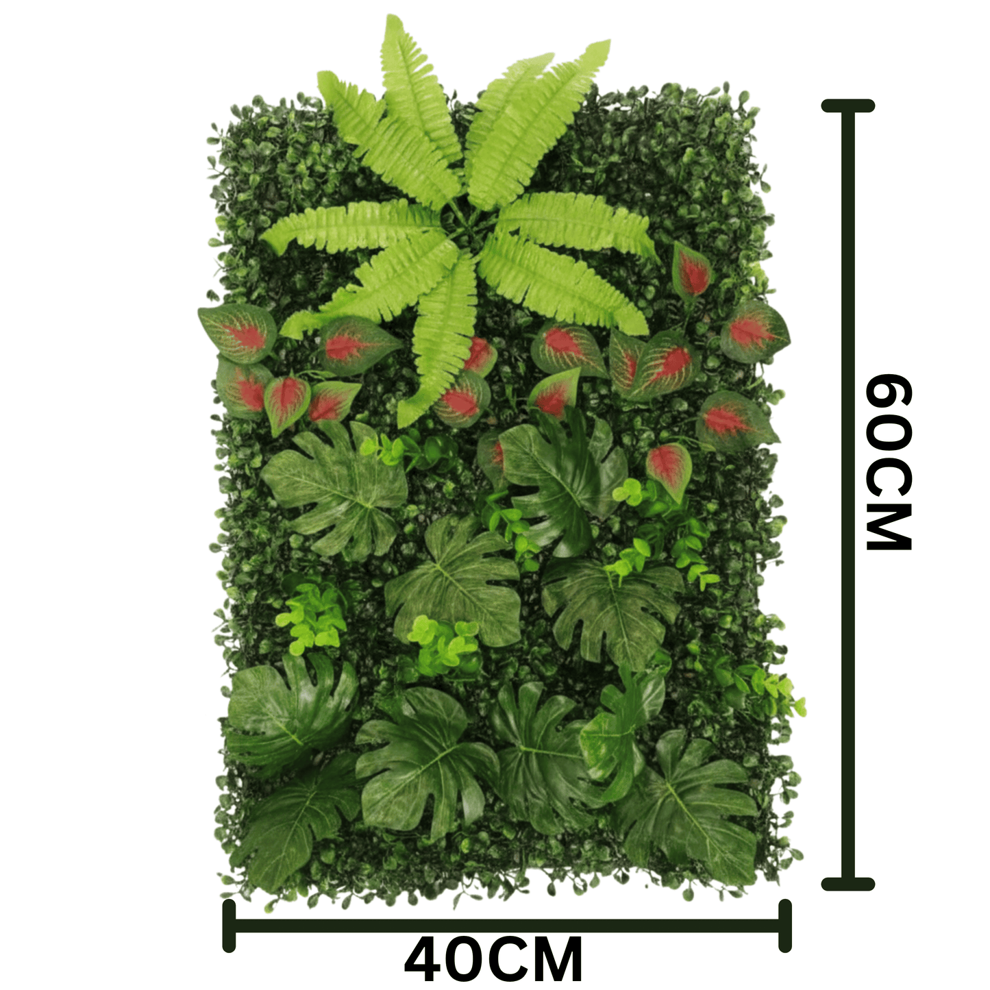 Dekorly Artificial Green Wall Panel with Mixed Tropical Leaves – Faux Greenery Wall Mat For Room | Living Room | Bedroom | Balcony Decor, 40x60Cm