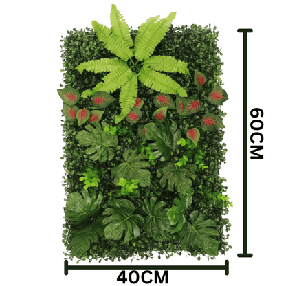 Dekorly Artificial Green Wall Panel with Mixed Tropical Leaves – Faux Greenery Wall Mat For Room | Living Room | Bedroom | Balcony Decor, 40x60Cm