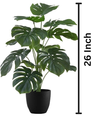 Dekorly Plastic Artificial Palm Plants Leaves Faux Turtle Leaf Fake Monstera Tropical Large Palm Tree Leaves Outdoor Leaf Decorations | 18 Leaves Plants | 26Inch Plants | with Blackpot (Green)
