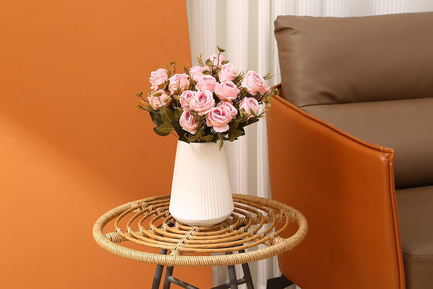 Dekorly Artificial Fake Faux Flowers Rose Bunch for Wedding, Home, Party, Restaurant, Bouquet(Pink) | Pack of 2 |