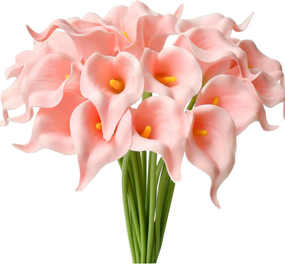 Dekorly Artificial Flowers Fake Faux Flowers Hydrangea Sunflower Cherry Blossom Flower Bougainvillea Pampas Grass Calla Lily Tulips Gypsophila Chrysanthemum (Pink, Calla Lily Set of 5 Sticks)