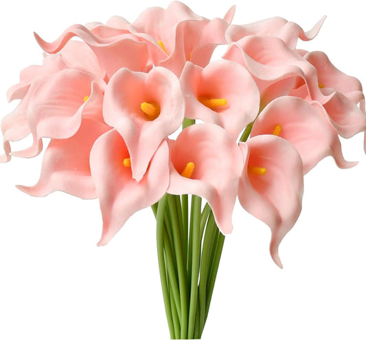 Dekorly Artificial Flowers Fake Faux Flowers Hydrangea Sunflower Cherry Blossom Flower Bougainvillea Pampas Grass Calla Lily Tulips Gypsophila Chrysanthemum (Pink, Calla Lily Set of 5 Sticks)