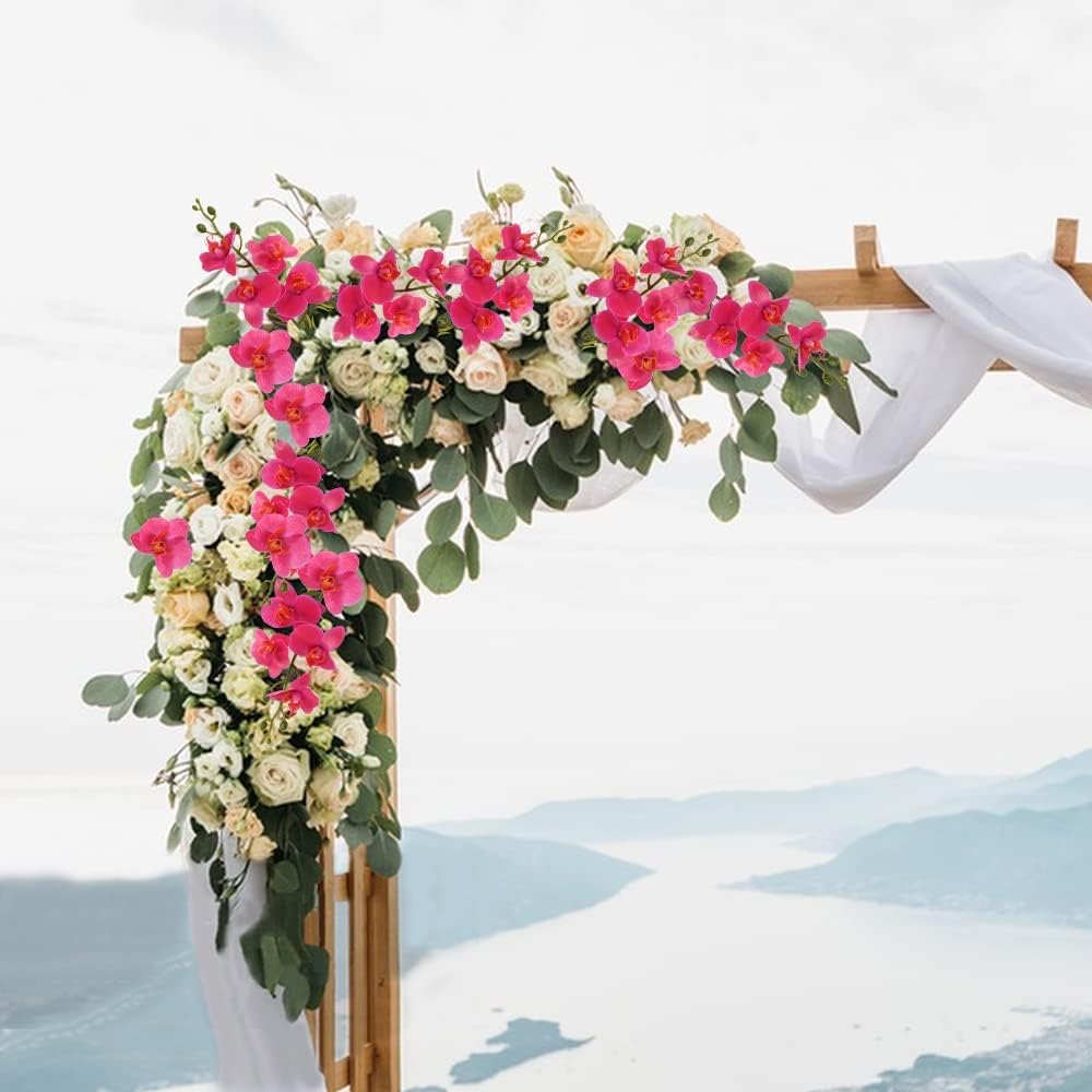 Dekorly Artificial Phalaenopsis Orchid Flowers, Pink Silk, 15 Inch, 4 Pieces, Indoor Decorative Bouquets for Home, Office, Wedding, Party (Rose)