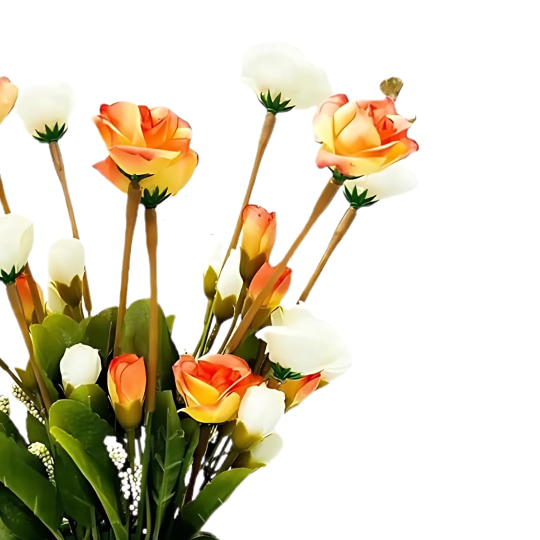 Dekorly Artificial Silky Daisy Flower Bunch with Plastic Wooden Pot Bonsai for Home Decor, Office Decor, Balcony, Living Room, Garden, Valentines Day Decoration | Multicolor Flowers