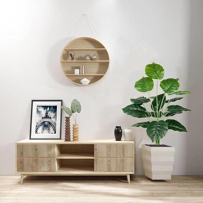 Dekorly Plastic Artificial Palm Plants Leaves Faux Turtle Leaf Monstera Tropical Large Palm Tree Leaves Outdoor Leaf Decorations | 26Inch Plants with Blackpot (Green Leaves)