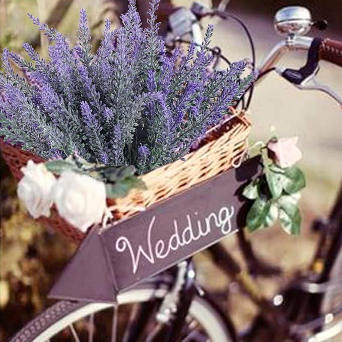 Dekorly 4Pcs Artificial Lavender Faux Plastic Plants Purple Flowers for Home Decor Wedding Kitchen Garden Patio Porch Window Box Office Table Centerpieces Indoor Outdoor Decorations