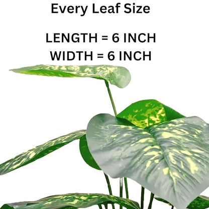 Dekorly Plastic Artificial Palm Plants Leaves Faux Turtle Leaf Fake Monstera Tropical Large Palm Tree Leaves Outdoor Leaf Decorations | 26Inch Plants with Blackpot (Green-Yellow-Leaves)