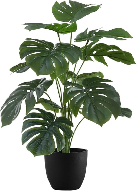 Dekorly Plastic Artificial Palm Plants Leaves Faux Turtle Leaf Fake Monstera Tropical Large Palm Tree Leaves Outdoor Leaf Decorations | 18 Leaves Plants | 26Inch Plants | with Blackpot (Green)