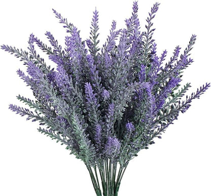 Dekorly 4Pcs Artificial Lavender Faux Plastic Plants Purple Flowers for Home Decor Wedding Kitchen Garden Patio Porch Window Box Office Table Centerpieces Indoor Outdoor Decorations