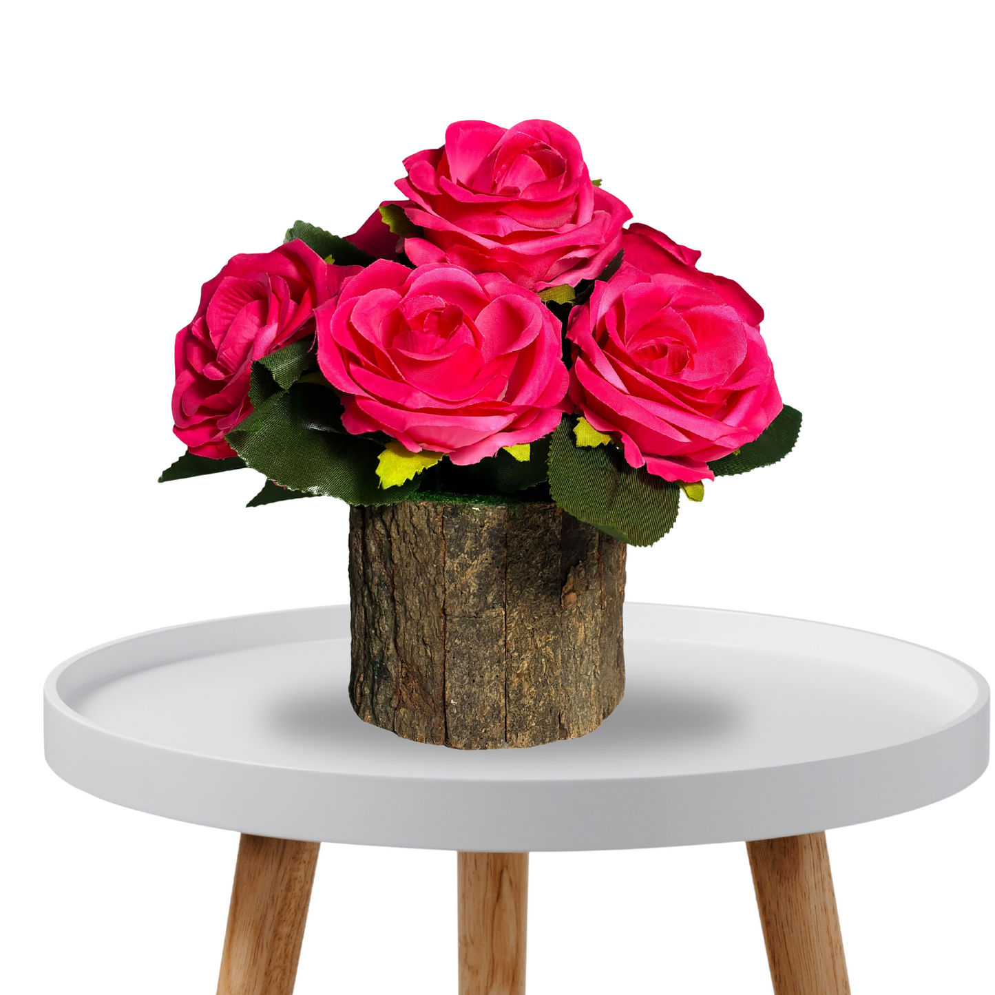 Wooden Potted Artificial Fabric Rose Flower Bunch