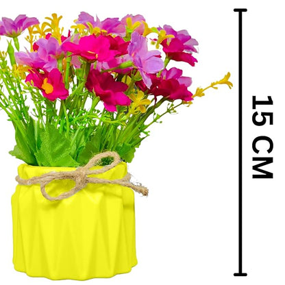 Dekorly Artificial Daisy Flowers Plastic Pot Flowers in Fake Flowers Bouquet for Table Decorations Artificial Plant Home Office Decor | Height 15 CM