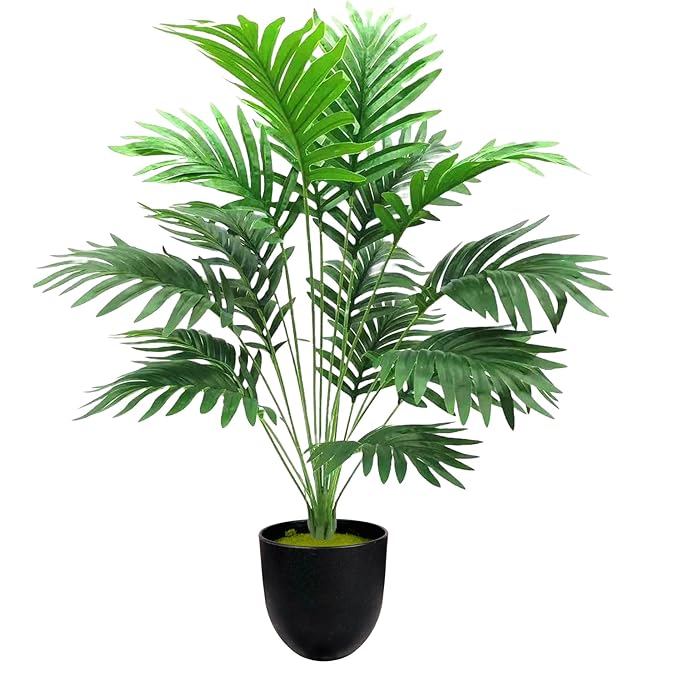 Dekorly Plastic Artificial Palm Plants Leaves Faux Turtle Leaf Fake Monstera Tropical Large Palm Tree Leaves Outdoor Leaf Decorations | 26Inch Plants(Areca Plant)