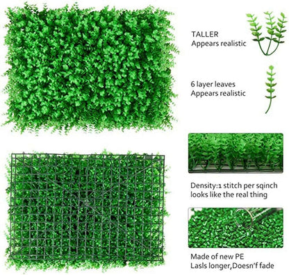 Dekorly Artificial Greenery Wall Décor | Faux Boxwood Panels & Grass Wall Backdrop for Home, Garden, Balcony & Privacy Fence | 24"x16" (Green)