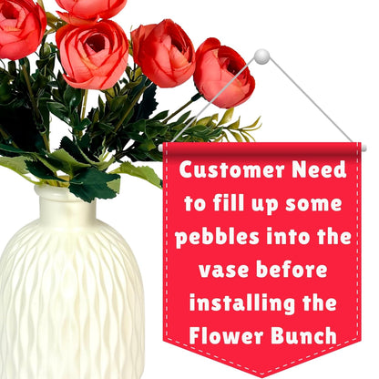 Dekorly Faux Silk, Plastic Artificial Peony Flowers Bunch | White Vase with Flowers Bunch | Artificial Plants for Home Office Hotel Decor | Bedroom Living Room Bathroom Decor (Peach)