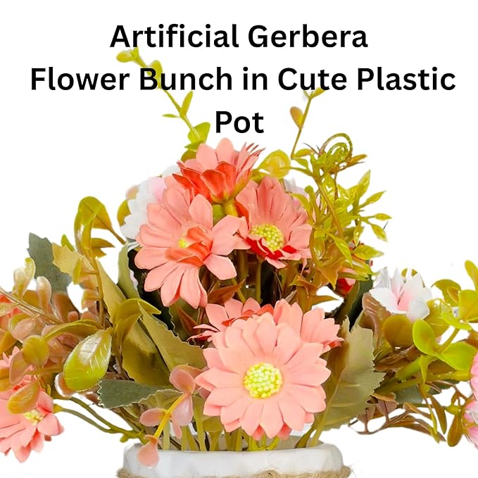 Dekorly Artificial Flowers Colorful Fake Gerbera Daisies Silk Bouquets with Vibrant Color Daisy Faux Flowers for Home Wedding Table (1, Peach & Light Pink, Height : 16CM | One Flower Plant with Pot)