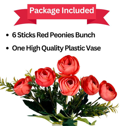 Dekorly Faux Silk, Plastic Artificial Peony Flowers Bunch | White Vase with Flowers Bunch | Artificial Plants for Home Office Hotel Decor | Bedroom Living Room Bathroom Decor (Peach)
