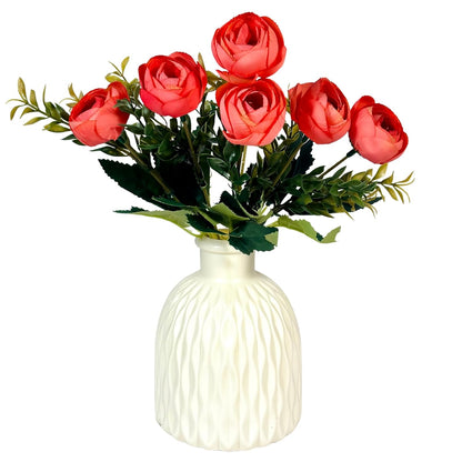 Dekorly Faux Silk, Plastic Artificial Peony Flowers Bunch | White Vase with Flowers Bunch | Artificial Plants for Home Office Hotel Decor | Bedroom Living Room Bathroom Decor (Peach)