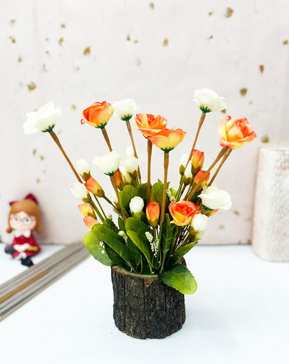 Dekorly Artificial Silky Daisy Flower Bunch with Plastic Wooden Pot Bonsai for Home Decor, Office Decor, Balcony, Living Room, Garden, Valentines Day Decoration | Multicolor Flowers