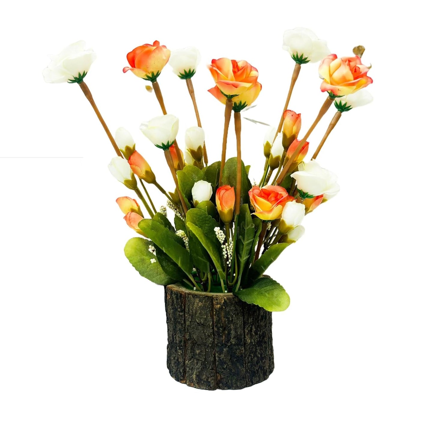 Dekorly Artificial Silky Daisy Flower Bunch with Plastic Wooden Pot Bonsai for Home Decor, Office Decor, Balcony, Living Room, Garden, Valentines Day Decoration | Multicolor Flowers