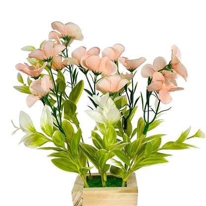 Dekorly Artificial Daisy Fake Flowers Plant Plastic Greenery Shrubs Plants for Home Garden Gifting Shelves Window Table Decor (Height : 25 CM, Pack of 2 Wooden Pot Plants)