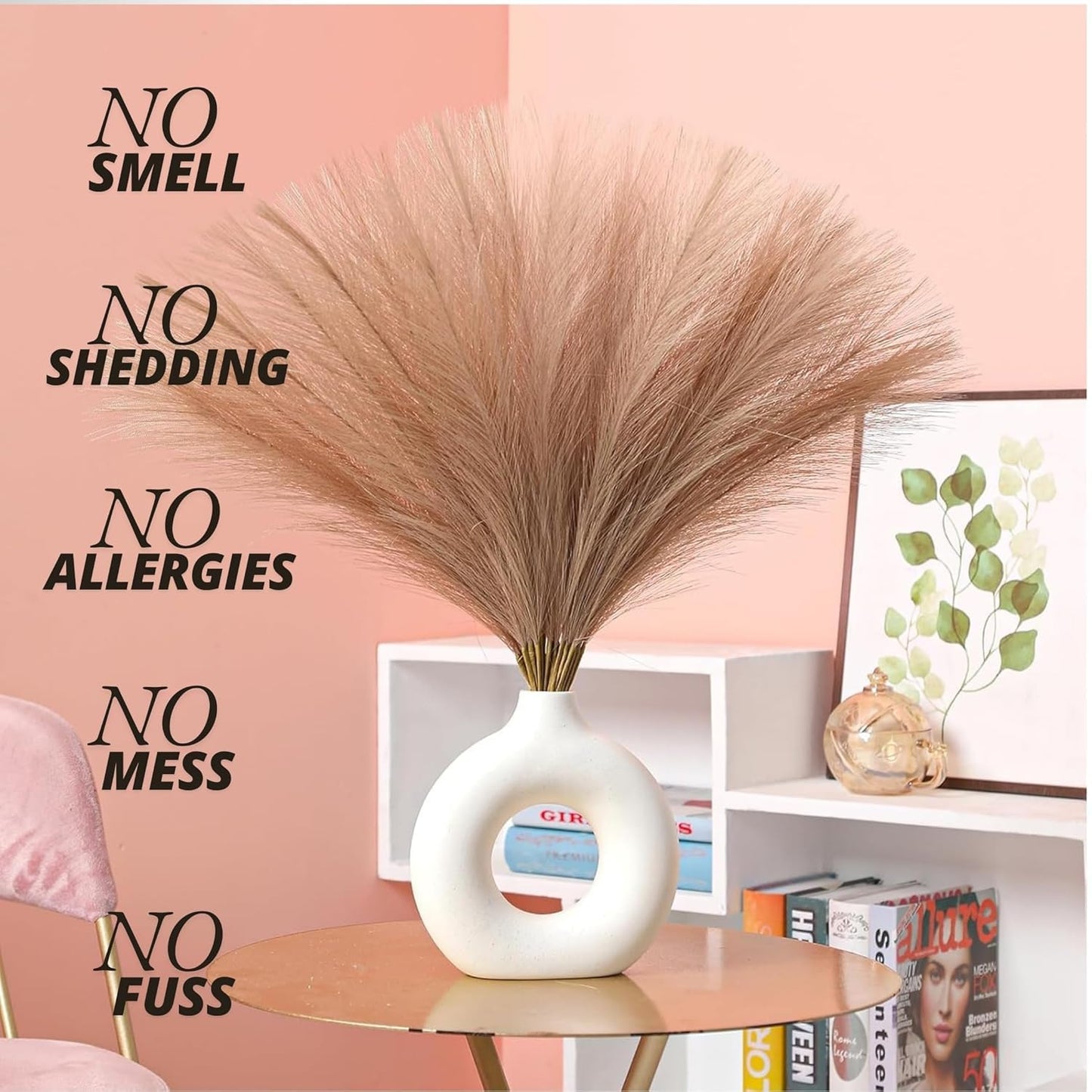 Dekorly 3 Pcs Small Faux Pampas Grass | Fluffy Artificial Flowers for Home Decor, Office, Bedroom, Wedding & Festival Décor | Leaves & Grass Arrangement (41 cm)(Pack of 3)