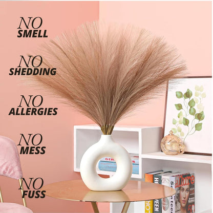 Dekorly 3 Pcs Small Faux Pampas Grass | Fluffy Artificial Flowers for Home Decor, Office, Bedroom, Wedding & Festival Décor | Leaves & Grass Arrangement (41 cm)(Pack of 3)