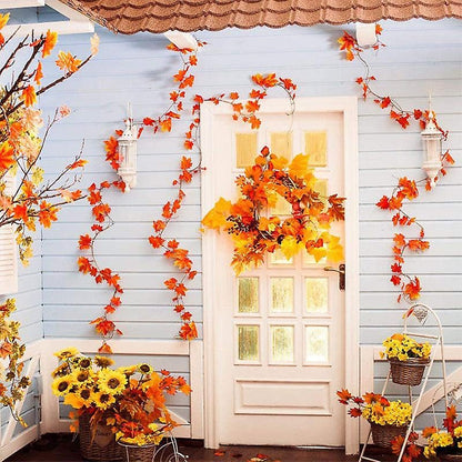 Dekorly Artificial Green Leaf Vine Money Plant Hanging, Ivy Leaves, Creeper Foliage for Wall and Roof Decor | 6 Feet Each Plant (Orange, 12)