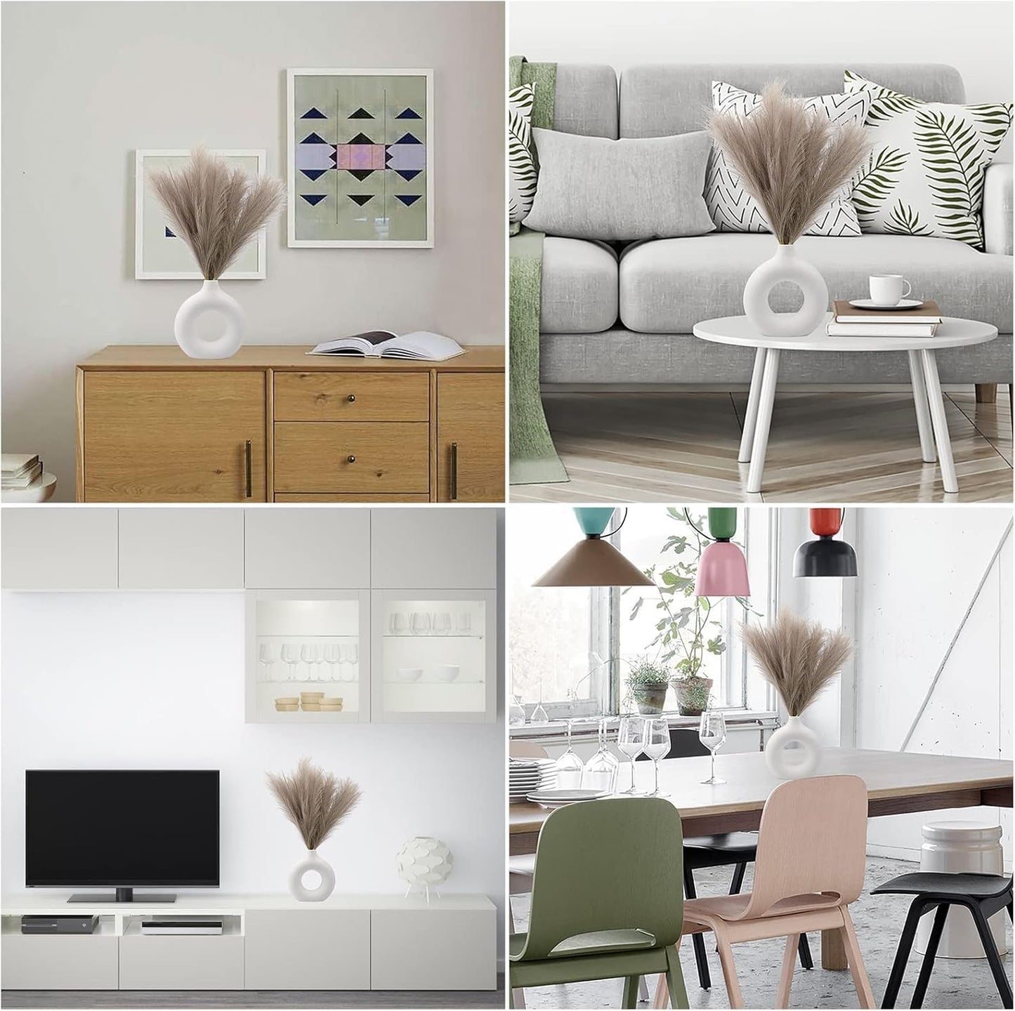 Dekorly 3 Pcs Small Faux Pampas Grass | Fluffy Artificial Flowers for Home Decor, Office, Bedroom, Wedding & Festival Décor | Leaves & Grass Arrangement (41 cm)(Pack of 3)