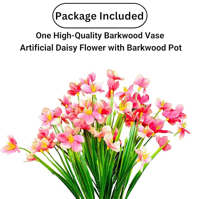 Dekorly Artificial Grass Bush with Daisy Flowers Barkwood Pot Plants, Office Bedroom Living Room Tabletop Bathroom Decor for Plants Home Wedding Farmhouse Decor | Height 30 CM