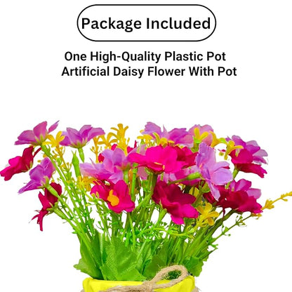 Dekorly Artificial Daisy Flowers Plastic Pot Flowers in Fake Flowers Bouquet for Table Decorations Artificial Plant Home Office Decor | Height 15 CM