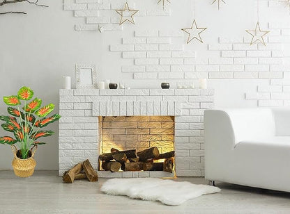 Dekorly Plastic Artificial Palm Plants Leaves Faux Turtle Leaf Fake Monstera Tropical Large Palm Tree Leaves Outdoor Leaf Decorations | 26Inch Plants with Blackpot (Red Leaves)