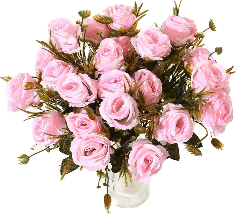 Dekorly Artificial Fake Faux Flowers Rose Bunch for Wedding, Home, Party, Restaurant, Bouquet(Pink) | Pack of 2 |