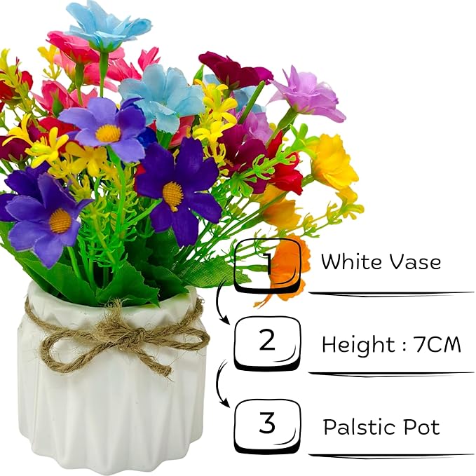 Dekorly Artificial Daisy Flowers with Zigzag Pot Faux Flowers in Fake Flowers Bouquet for Table Decorations Home Office Kitchen Decor | Height 12 CM | (Multicolor)