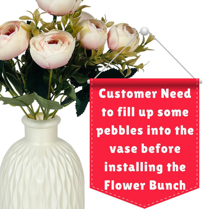 Dekorly Faux Silk,Plastic Artificial Peony Flowers Bunch|White Vase with Flowers Bunch|Artificial Plants for Home Office Hotel Decor|Bedroom Living Room Bathroom Decor (Light Pink)