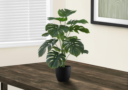 Dekorly Plastic Artificial Palm Plants Leaves Faux Turtle Leaf Fake Monstera Tropical Large Palm Tree Leaves Outdoor Leaf Decorations | 18 Leaves Plants | 26Inch Plants | with Blackpot (Green)